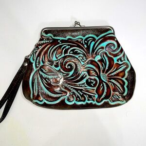 Patricia Nash Western Brown turquoise clutch wristlet